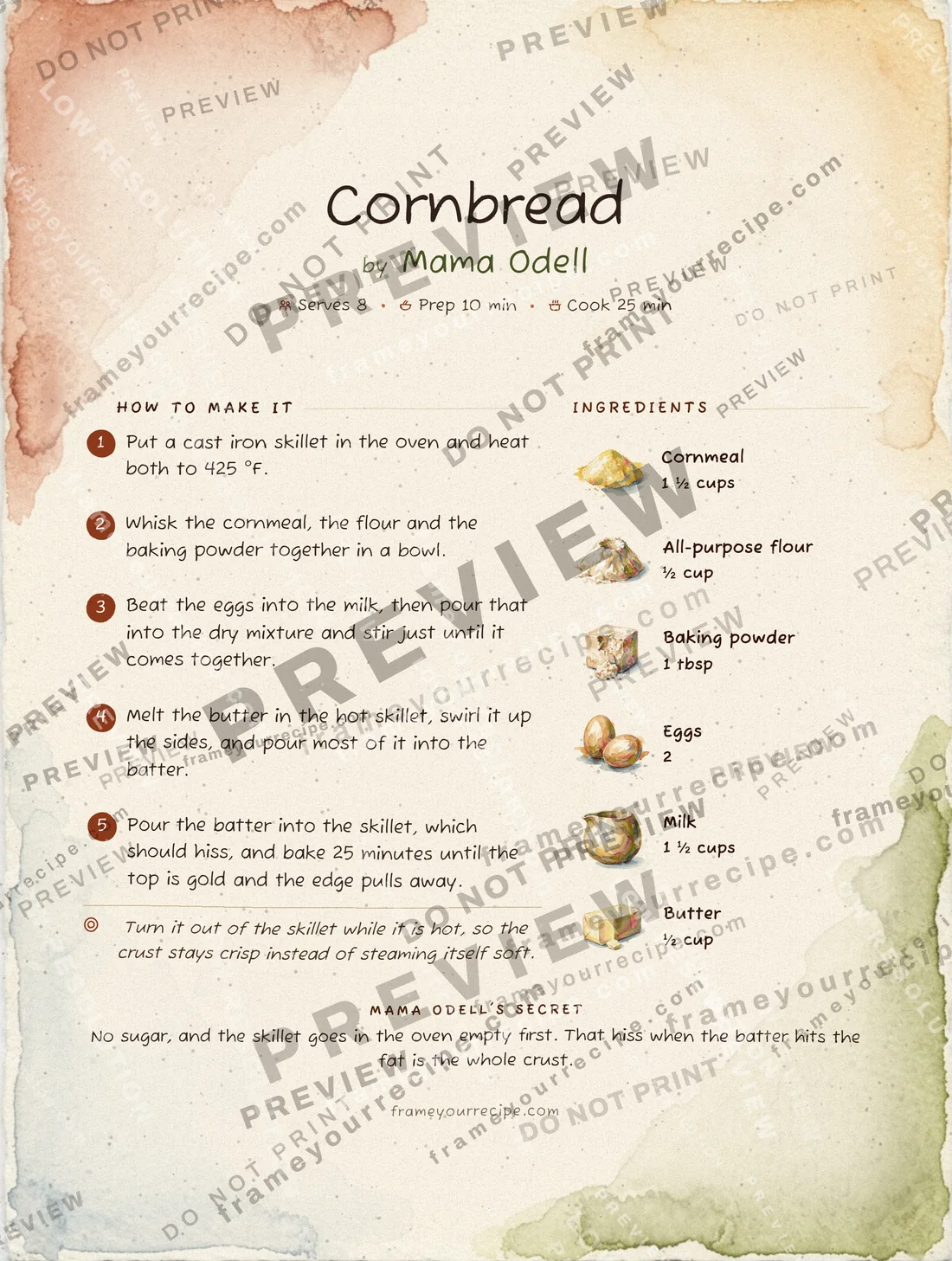 Cornbread in the Watercolor style